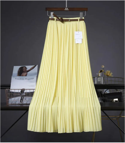 Pure Color Chiffon Pleated Swing Skirt