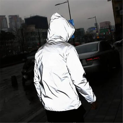 Solid Color Zipper Decoration Reflective Jacket Men's Jacket