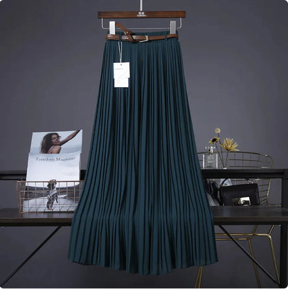 Pure Color Chiffon Pleated Swing Skirt