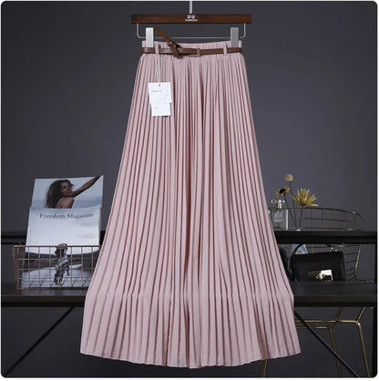 Pure Color Chiffon Pleated Swing Skirt