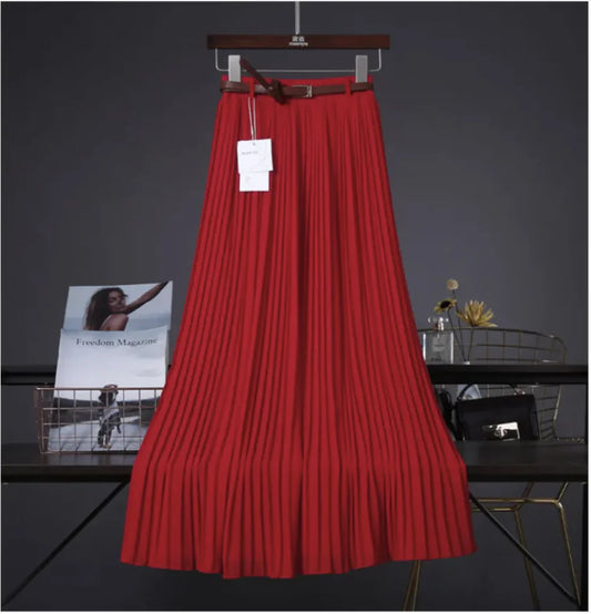 Pure Color Chiffon Pleated Swing Skirt