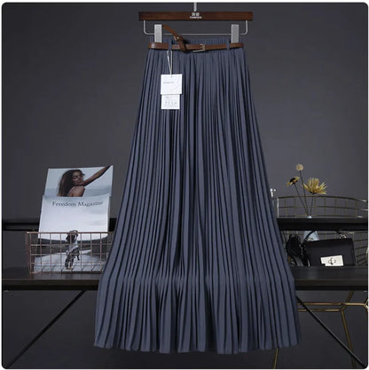 Pure Color Chiffon Pleated Swing Skirt