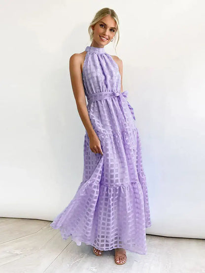 Women's Grid Hollow Long Dress